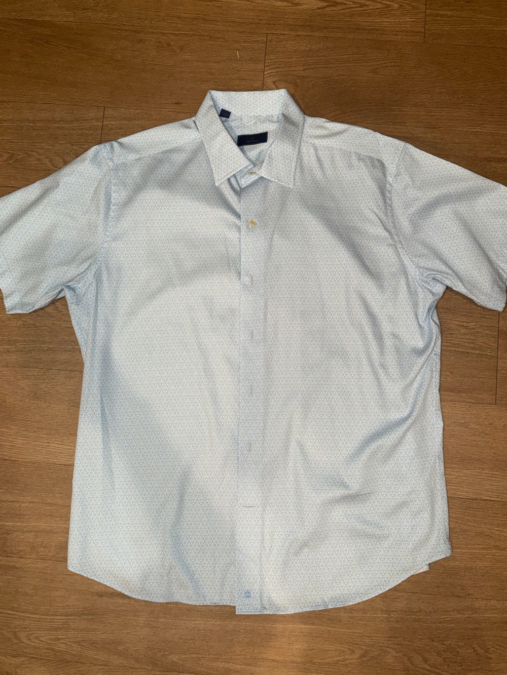 David Donahue Light Blue Micro-Pattern Short Sleeve Button-Down Shirt